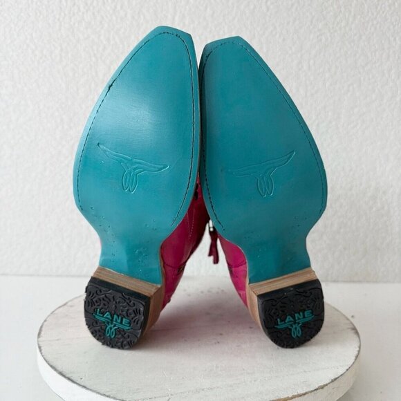 Lane COSSETTE Womens Cowboy Bootie 7 Hot Pink Leather Western Short Ankle Boots - Picture 12 of 13